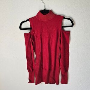 Vintage Cache Red Long Sleeve Cold Shoulder Top Size XS